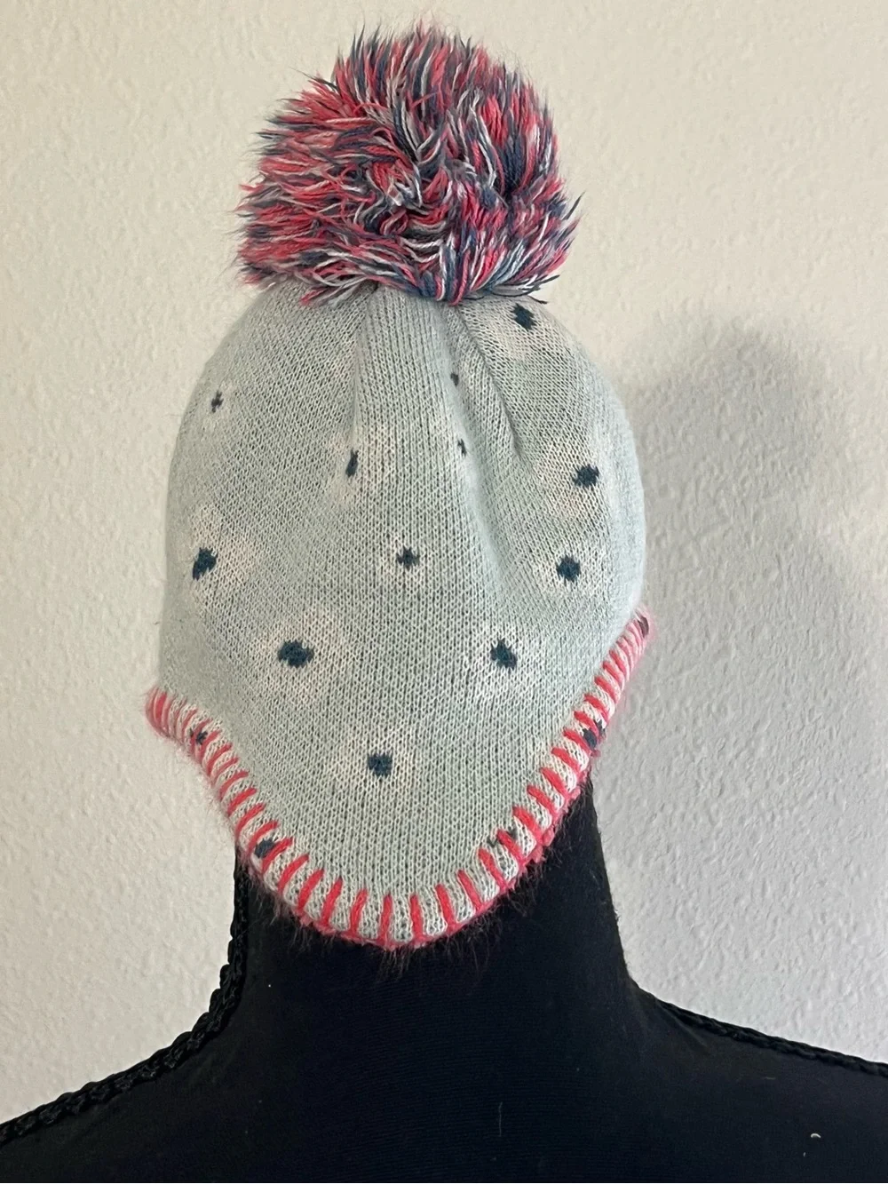The North Face Infant XXS 0-6M Blue Pink Pom Beanie Fleece Lined Beanie